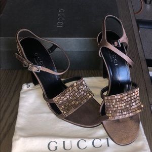 Gucci heels beaded sequence gold